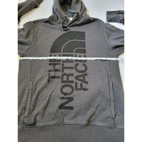 The North Face Hoodie Gray Spellout Logo Men's Pullover Sweatshirt Pockets XL - Picture 4 of 8